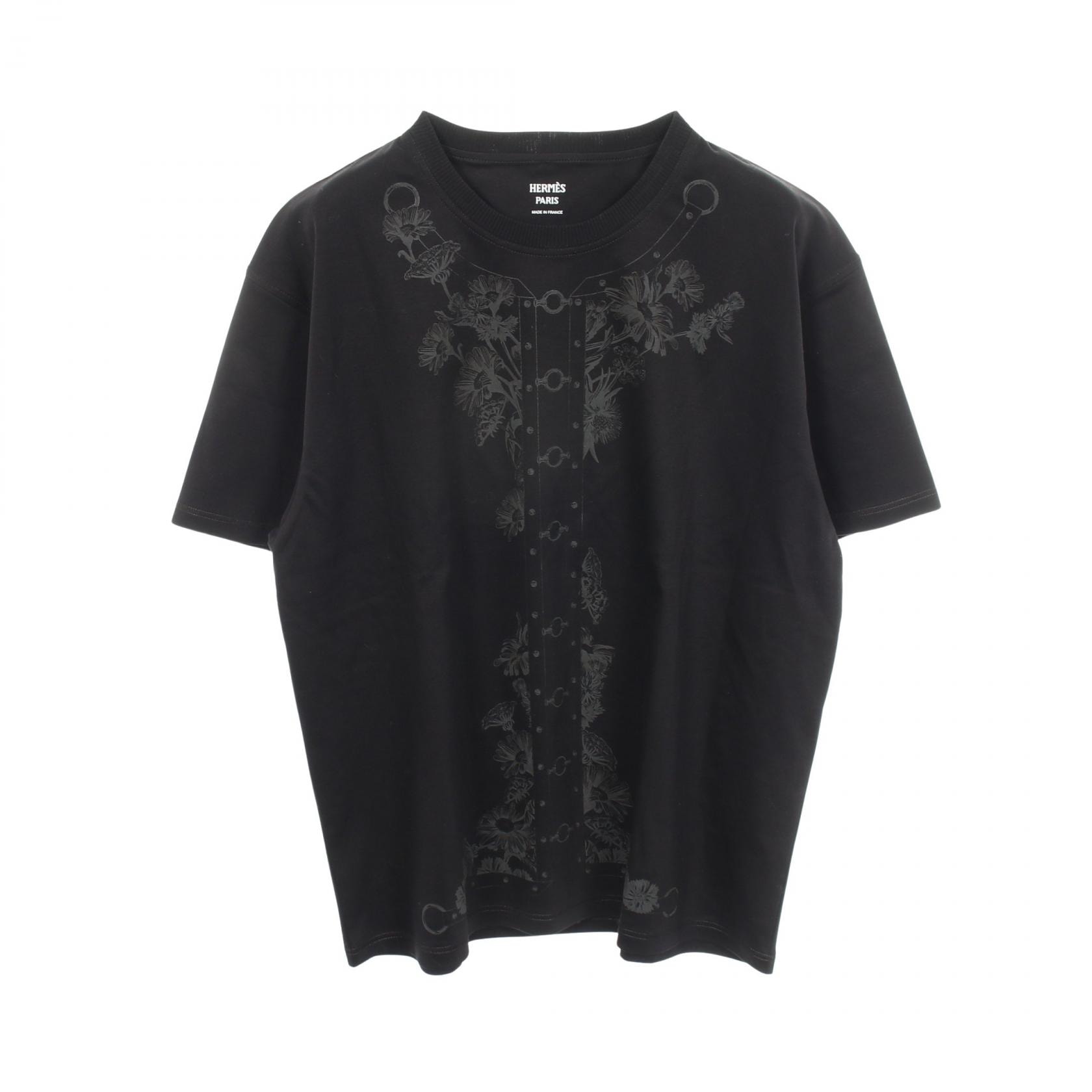 エルメス HERMES カルトゥッシュ 半袖Tシャツ 衣料品 トップス コットン レディース ブラック系 6E4620DC 【中古】