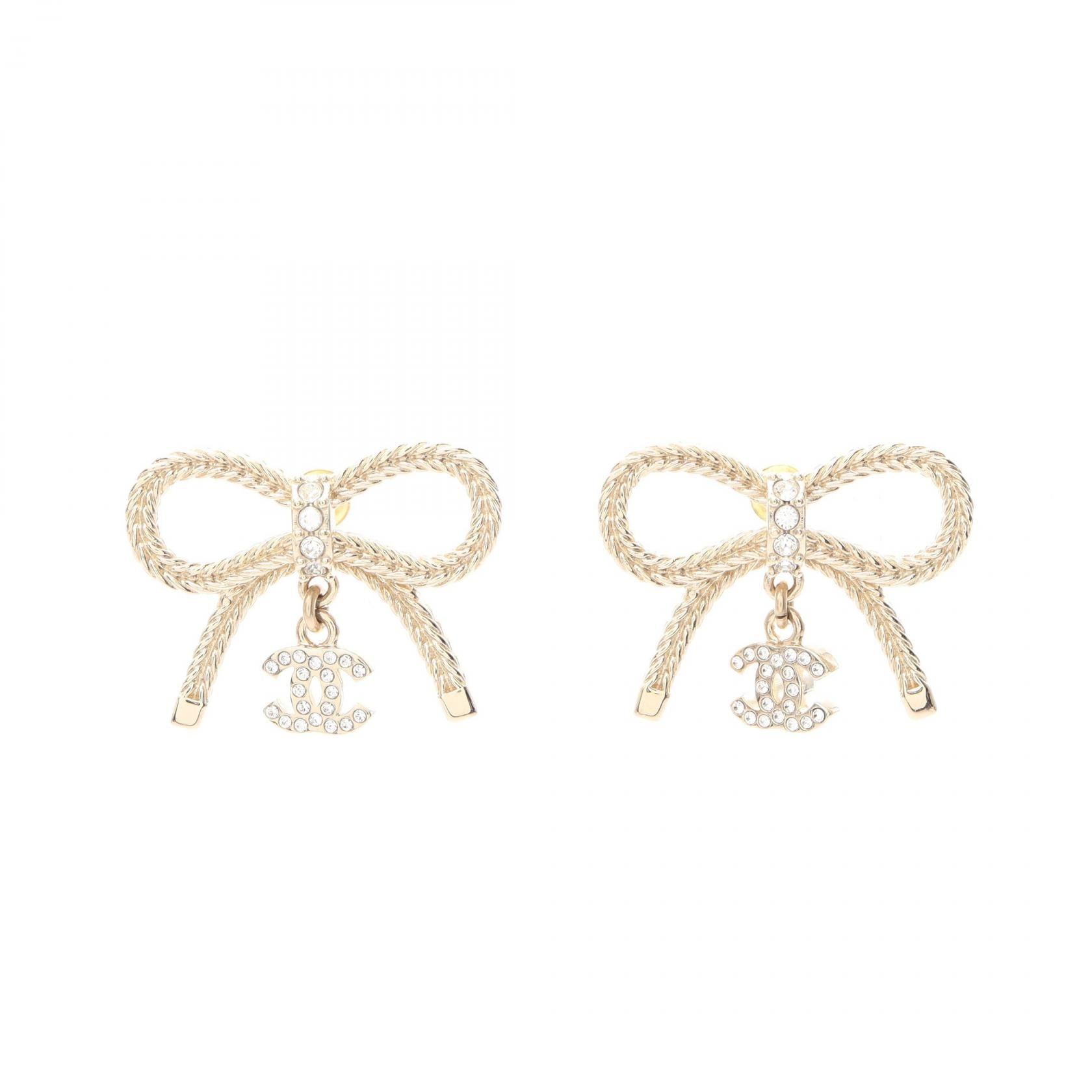 シャネル CHANEL ココマーク リボン スウィング ピアス ジュエリー GP(ゴールドメッキ) ラインストーン レディース ゴールド系 【中古】