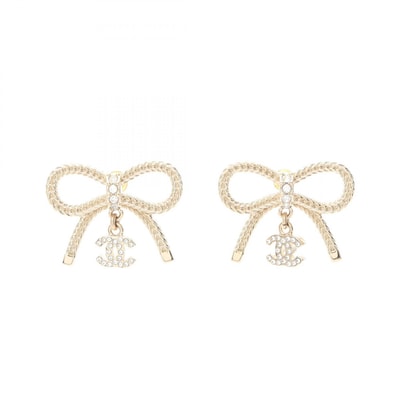 シャネル CHANEL ココマーク リボン スウィング ピアス ジュエリー GP(ゴールドメッキ) ラインストーン レディース ゴールド系 【中古】