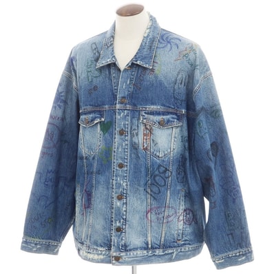 【中古】バレンシアガ BALENCIAGA ビッグシルエット ペイント デニムジャケット ブルー【サイズ5】【メンズ】