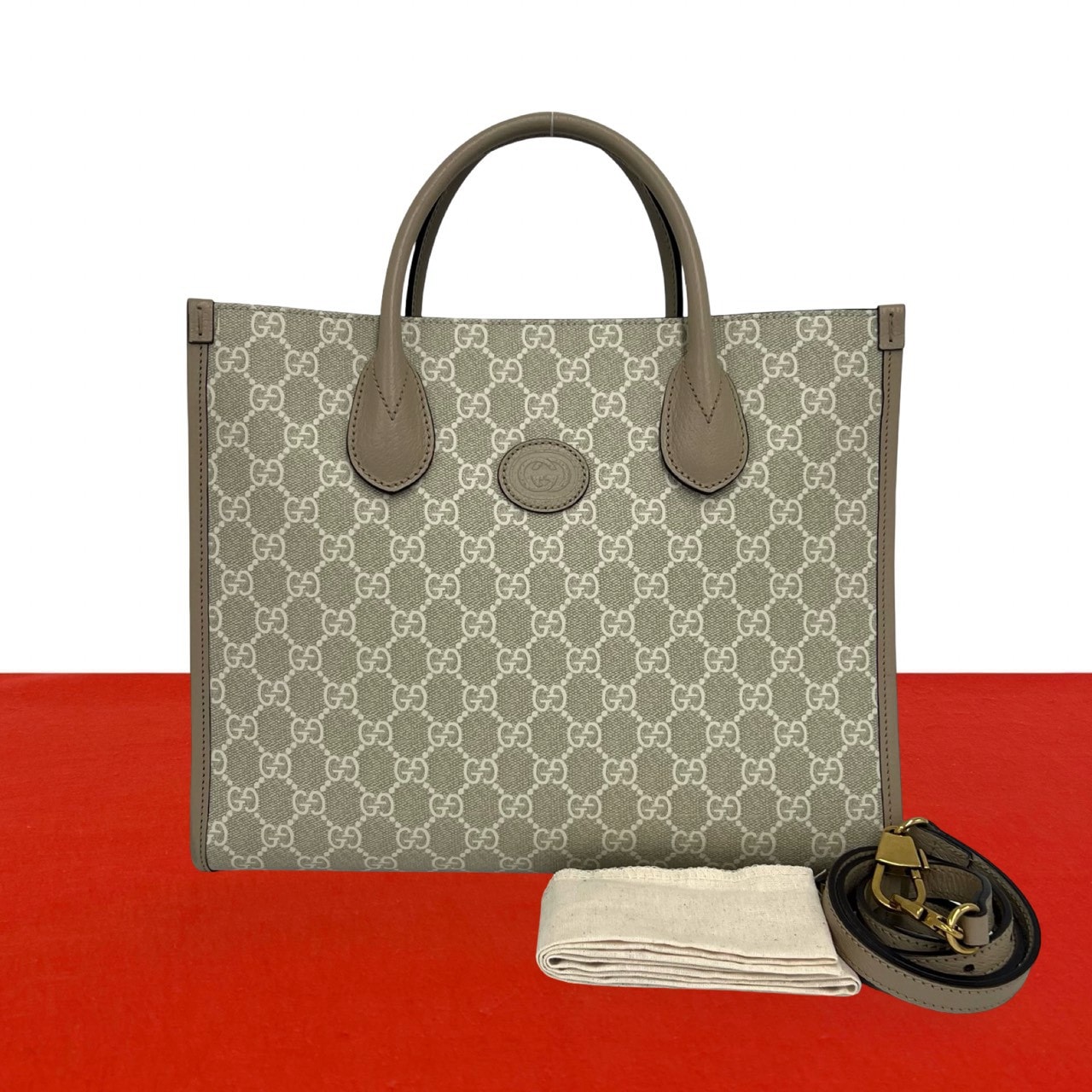GUCCI グッチ GGスプリーム ロゴ レザー ポリウレタン ショルダーバッグ ベージュ
24776