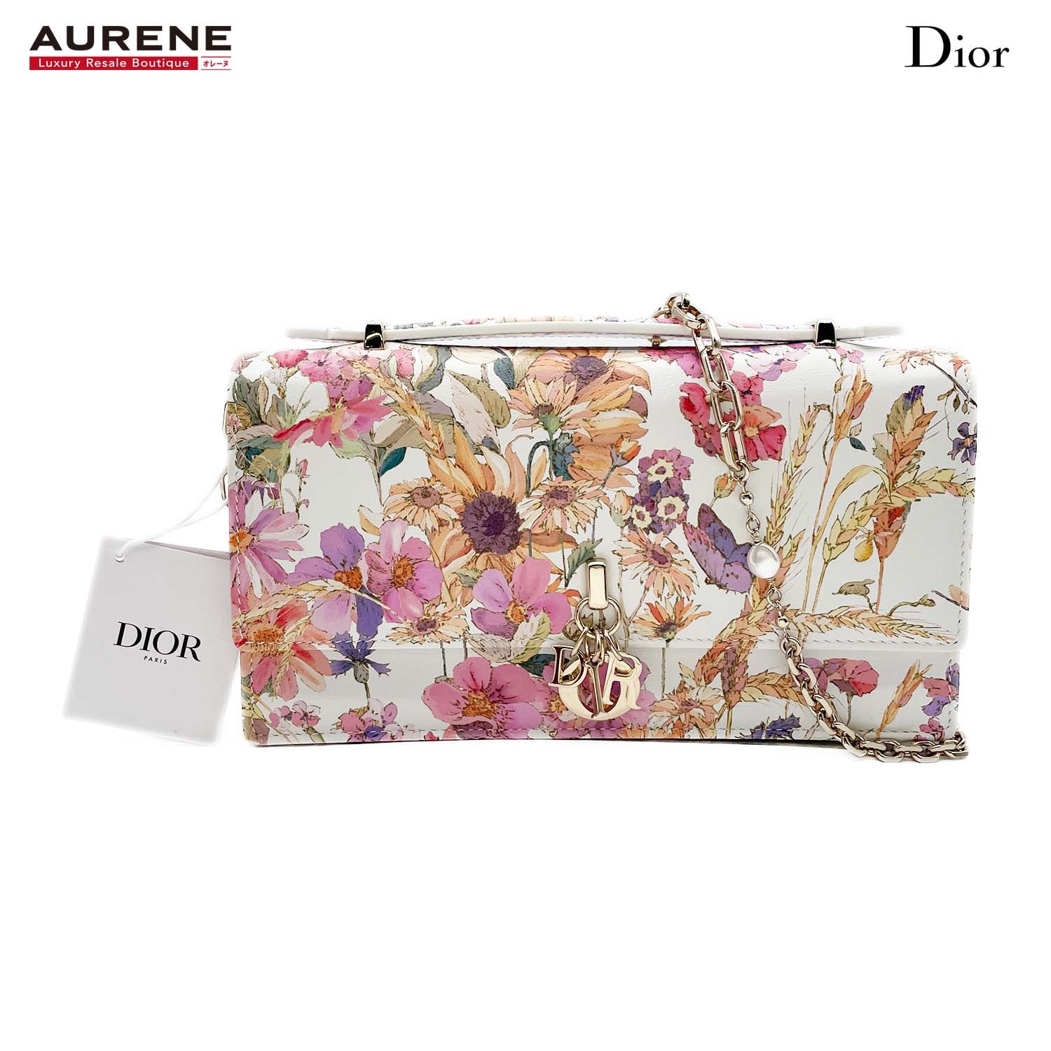 Dior ディオール ショルダーバッグ 24SS パール フローラ 花柄 CARO ミスディオール チェーン レザー ピンク レディース
【中古】