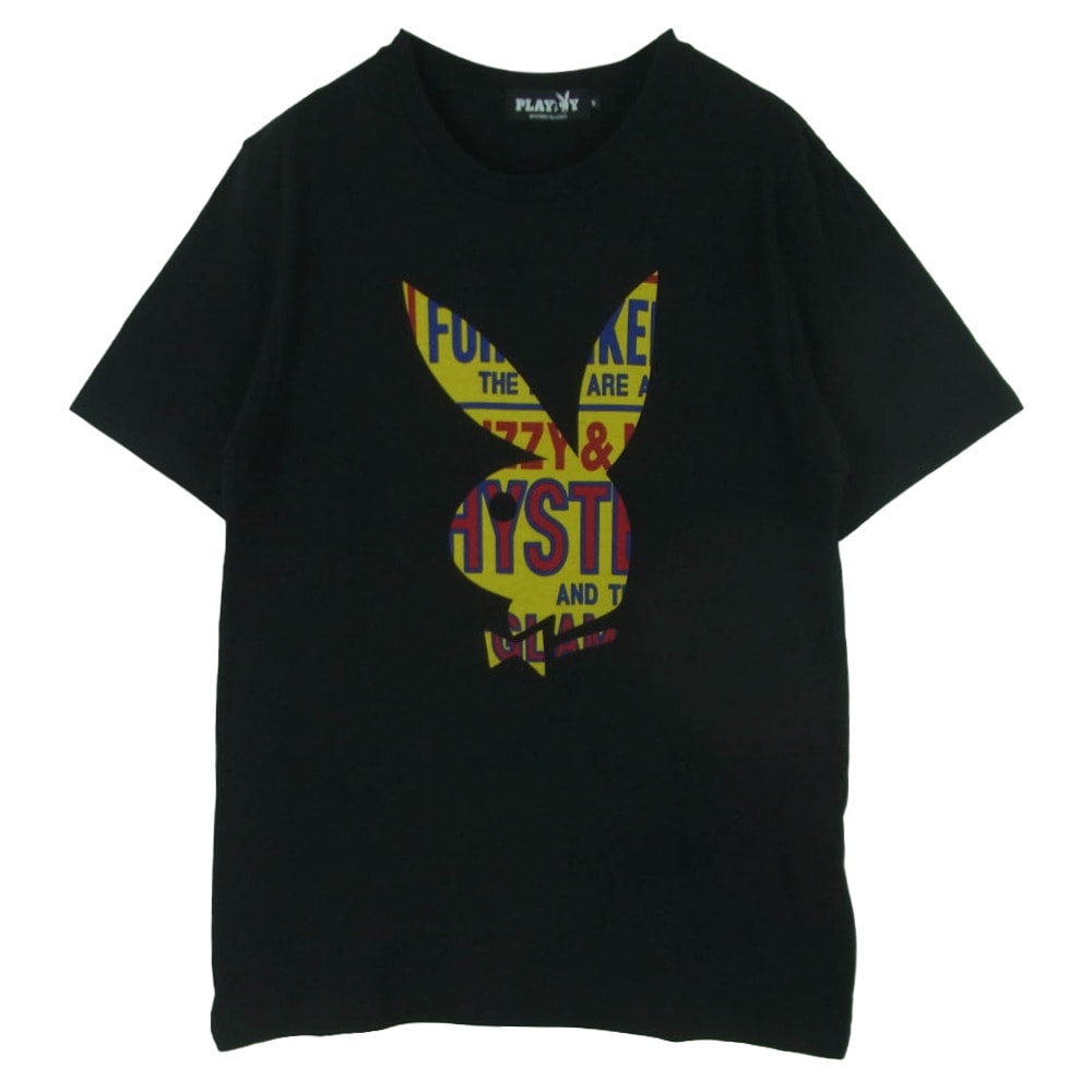 HYSTERIC GLAMOUR ヒステリックグラマー PLAYBOY プレイボーイ 18SS 12181CT05 HYS RABBIT HEAD ラビット プリント クルーネック 半袖 Tシャツ ブラック系 S【中古】