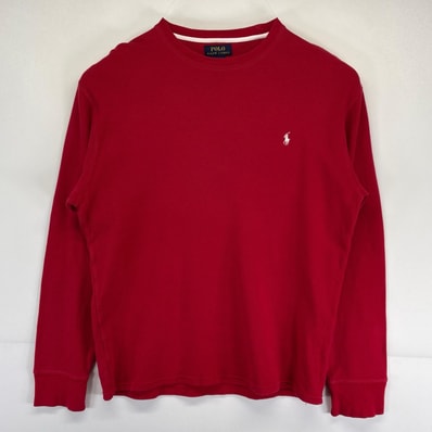 古着 ポロ・ラルフローレン POLO RALPH LAUREN 長袖Tシャツ サーマル ワッフル生地 ワンポイントロゴ XL レッド メンズ