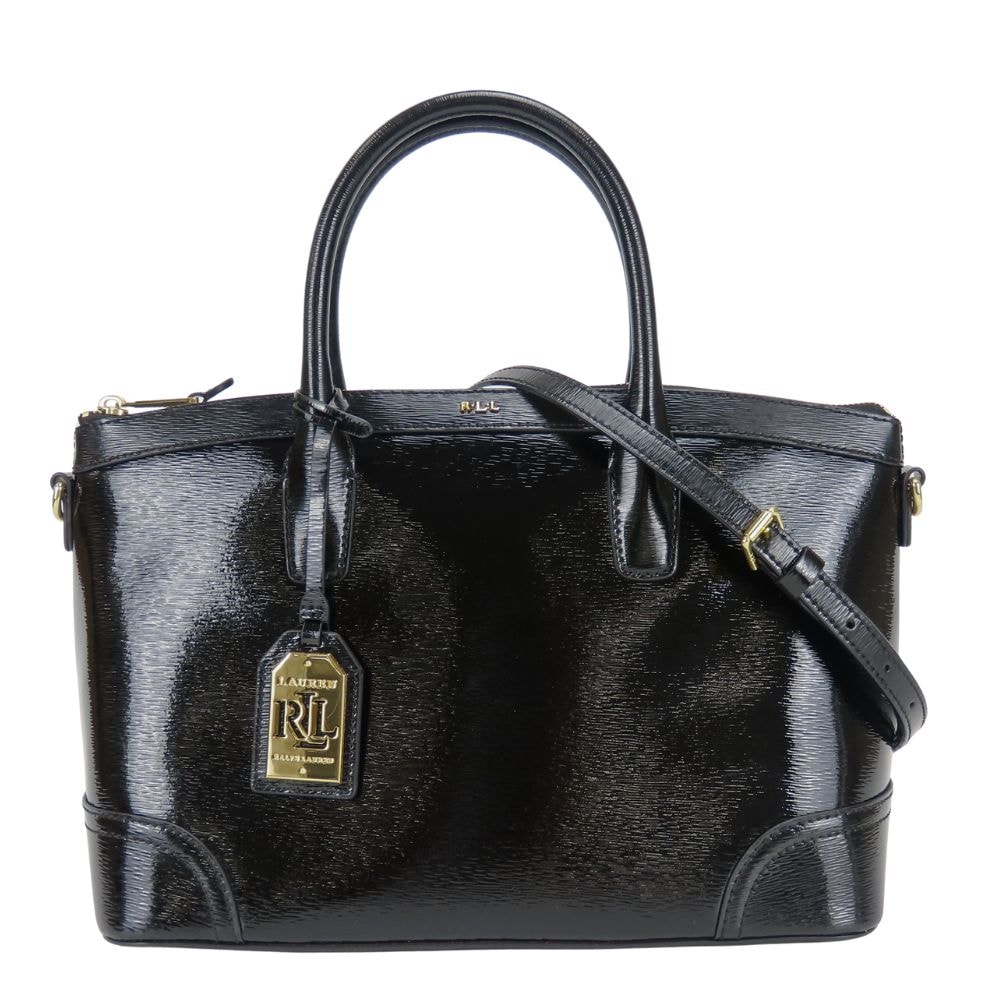【中古】 ラルフローレン トートバッグ LAUREN エナメル ブラック ゴールド金具 2WAY 斜め掛け ショルダー ロゴ レディース 女性 RALPH LAUREN