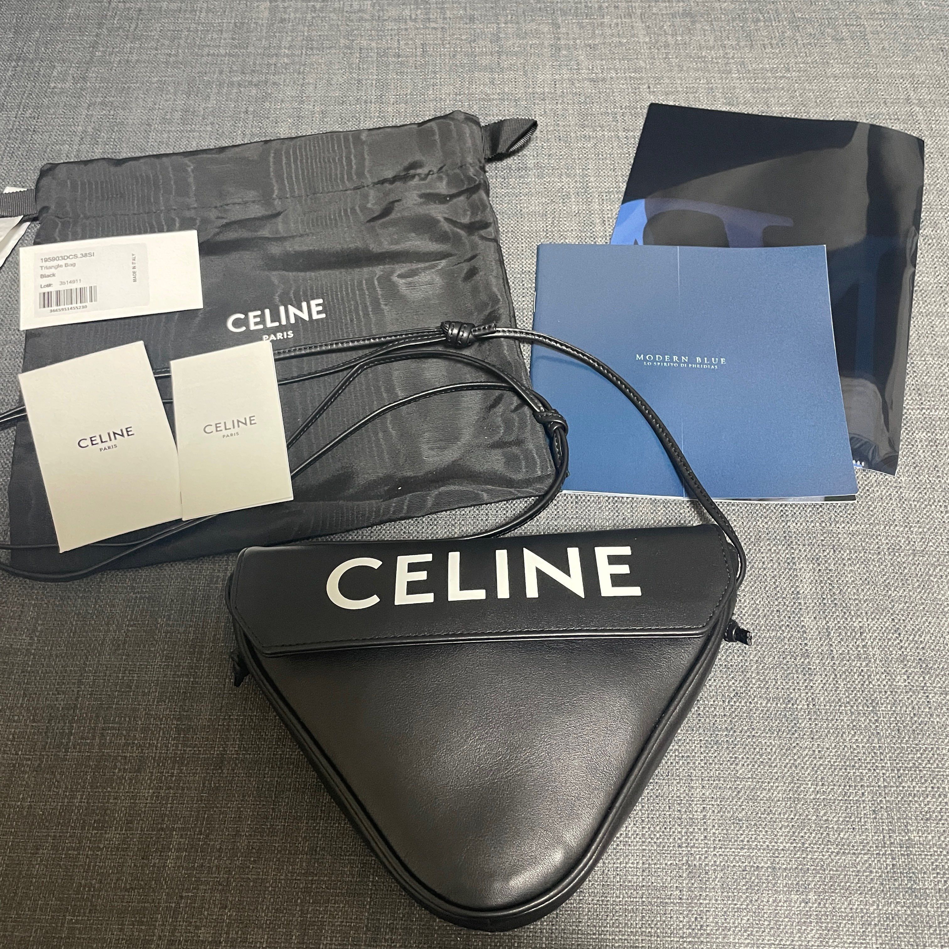 CELINE Triangle Bag in Smooth Calfskin with CELINE Print "Black"