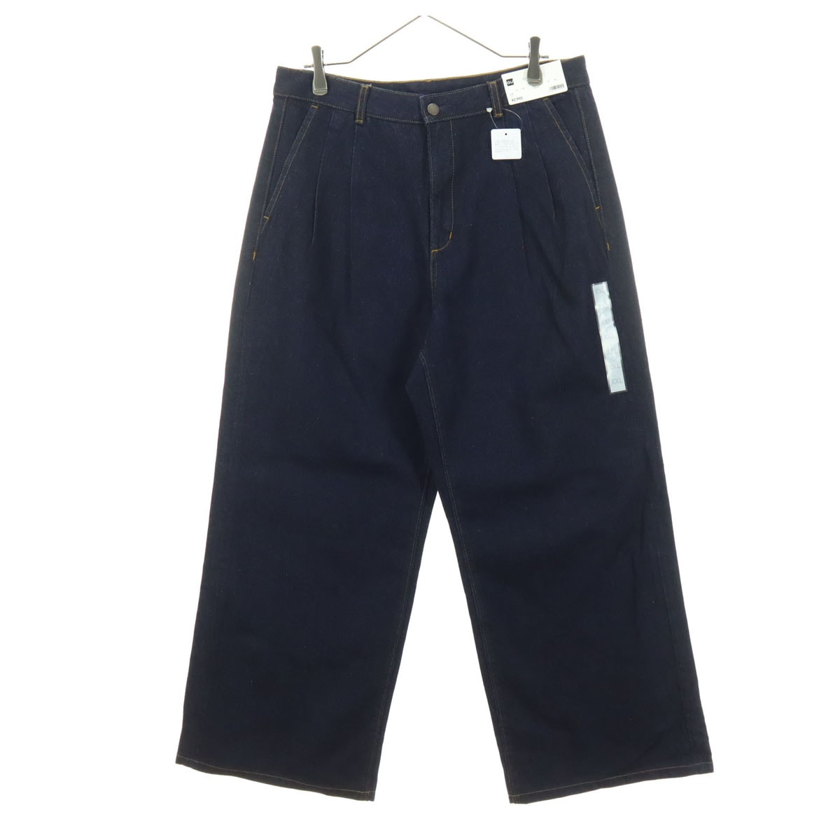 未使用 GU ジーユー コットン ワイド タック デニムパンツ XXL ネイビー ビッグサイズ