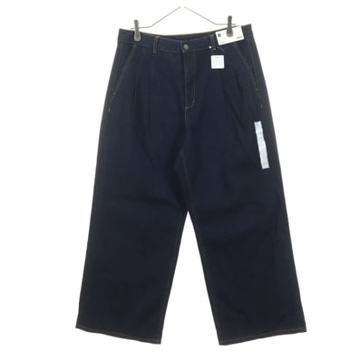 未使用 GU ジーユー コットン ワイド タック デニムパンツ XXL ネイビー ビッグサイズ
