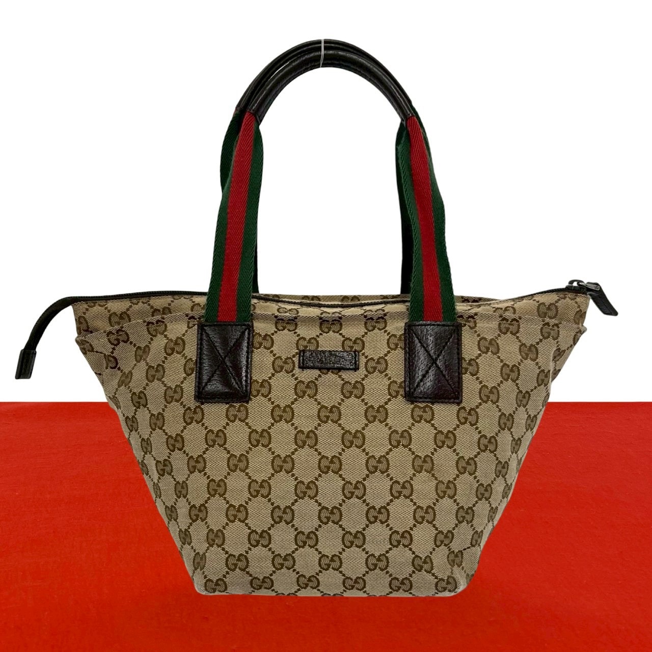 GUCCI グッチ シェリーライン GG ロゴ 柄 キャンバス レザー ハンドバッグ ブラウン
 66313