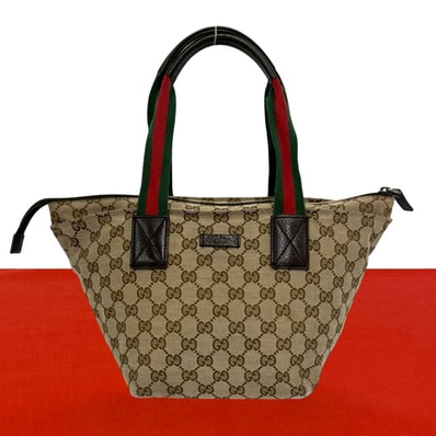 GUCCI グッチ シェリーライン GG ロゴ 柄 キャンバス レザー ハンドバッグ ブラウン
66313