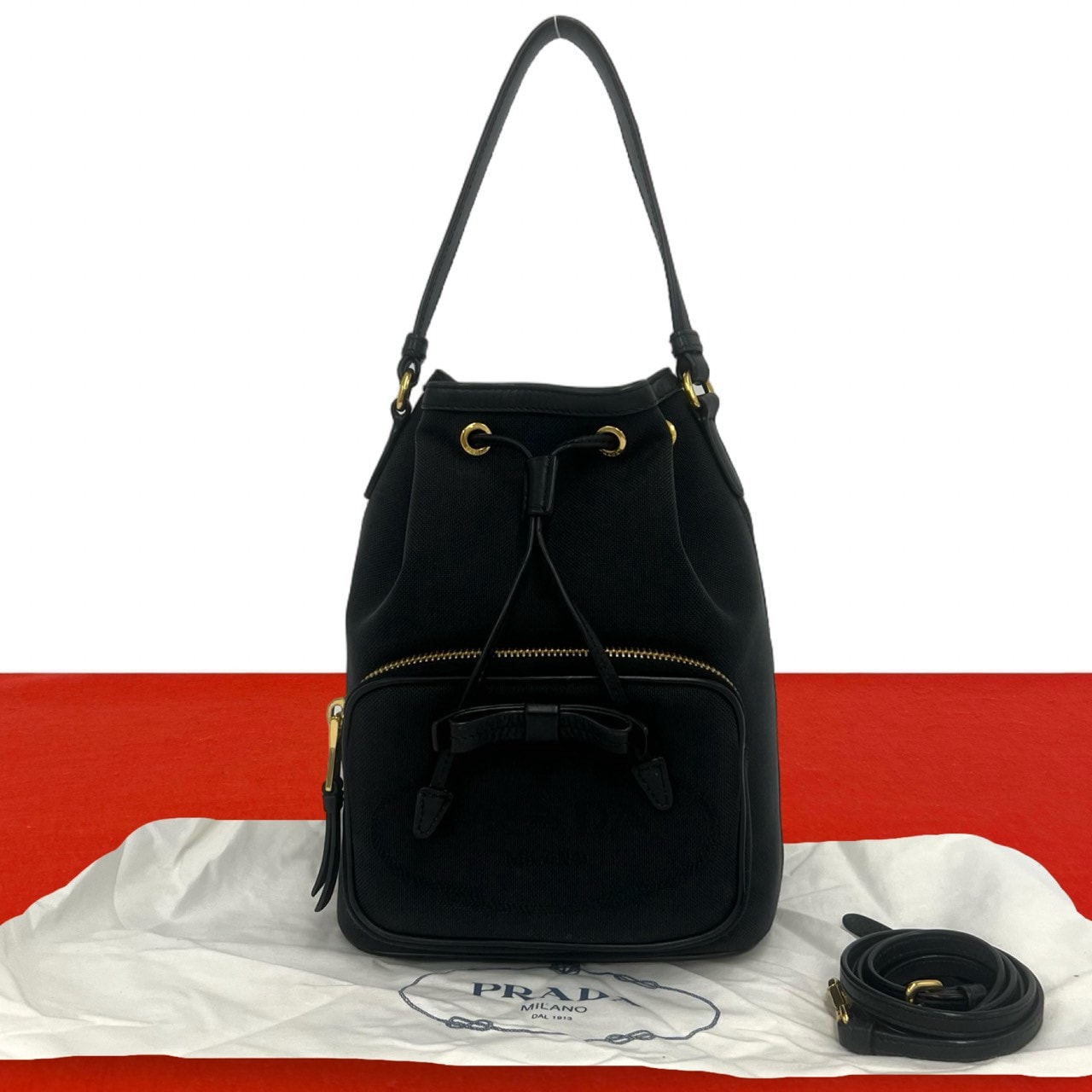 PRADA プラダ デュエット ロゴ レザー キャンバス ショルダーバッグ ブラック
34909
