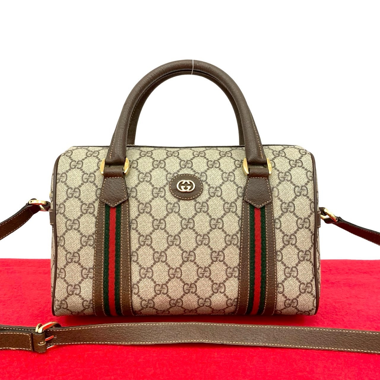 GUCCI グッチ シェリーライン GG ロゴ 金具 レザー PVC ショルダーバッグ ブラウン
 25434