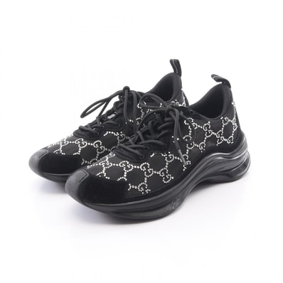 グッチ GUCCI GUCCI RUN GG柄 ラインストーン スニーカー 靴 スウェード メッシュ レディース ブラック系 【中古】
