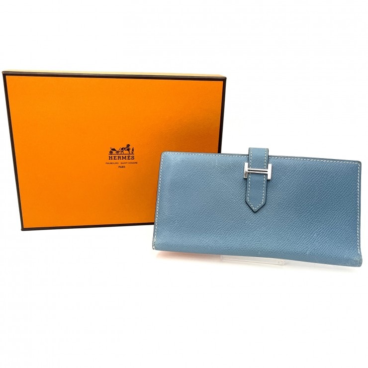 HERMES(エルメス)ベアン クラシック ヴィンテージ 長財布 ロングウォレット ブルー エプソン シルバー金具 N刻印 レディース【中古】
