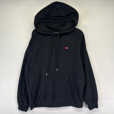 古着 リーバイス Levi's パーカー プルオーバー ワンポイントロゴ 厚手 スウェット フーディ M ブラック系 メンズ