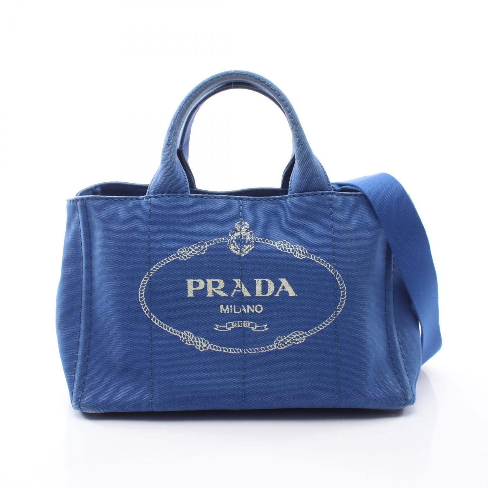プラダ PRADA CANAPA カナパ 2WAY トートバッグ バッグ キャンバス レディース ブルー系 【中古】
