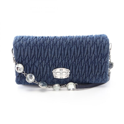 ミュウ ミュウ Miu Miu DENIM CRYSTAL マテラッセ ショルダーバッグ バッグ デニム レザー レディース ネイビー系 【中古】