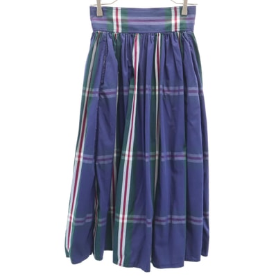 美品 BEAMS BOY ビームスボーイ チェック柄 ロング丈 ギャザースカート 青紺