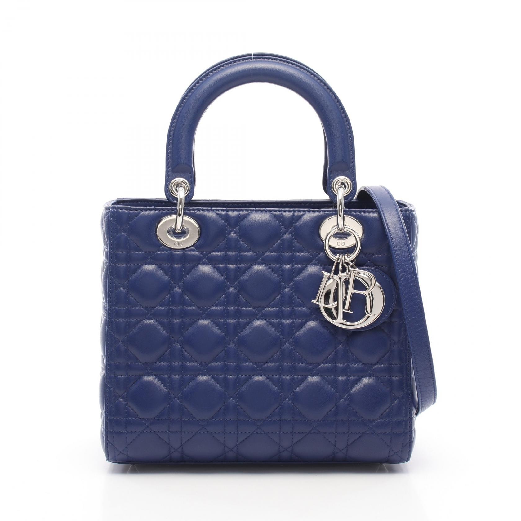 ディオール Dior LADY DIOR レディディオール カナージュ 2WAY ハンドバッグ バッグ レザー レディース ブルー系 【中古】