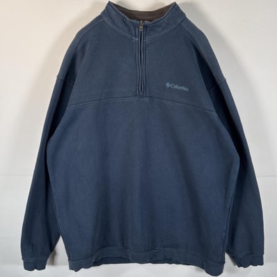 古着 コロンビア Columbia スウェット ハーフジップ ワンポイントロゴ 大きいサイズ プルオーバー 2XT ネイビー メンズ