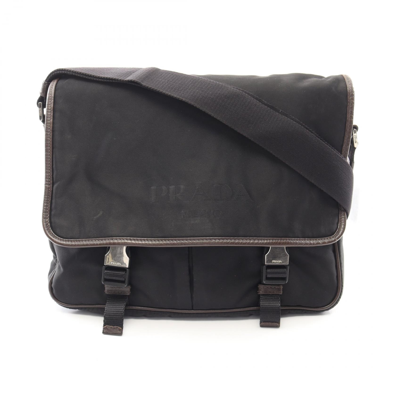 プラダ PRADA ショルダーバッグ バッグ キャンバス サフィアーノレザー メンズ レディース ブラック系 / ブラウン系 【中古】