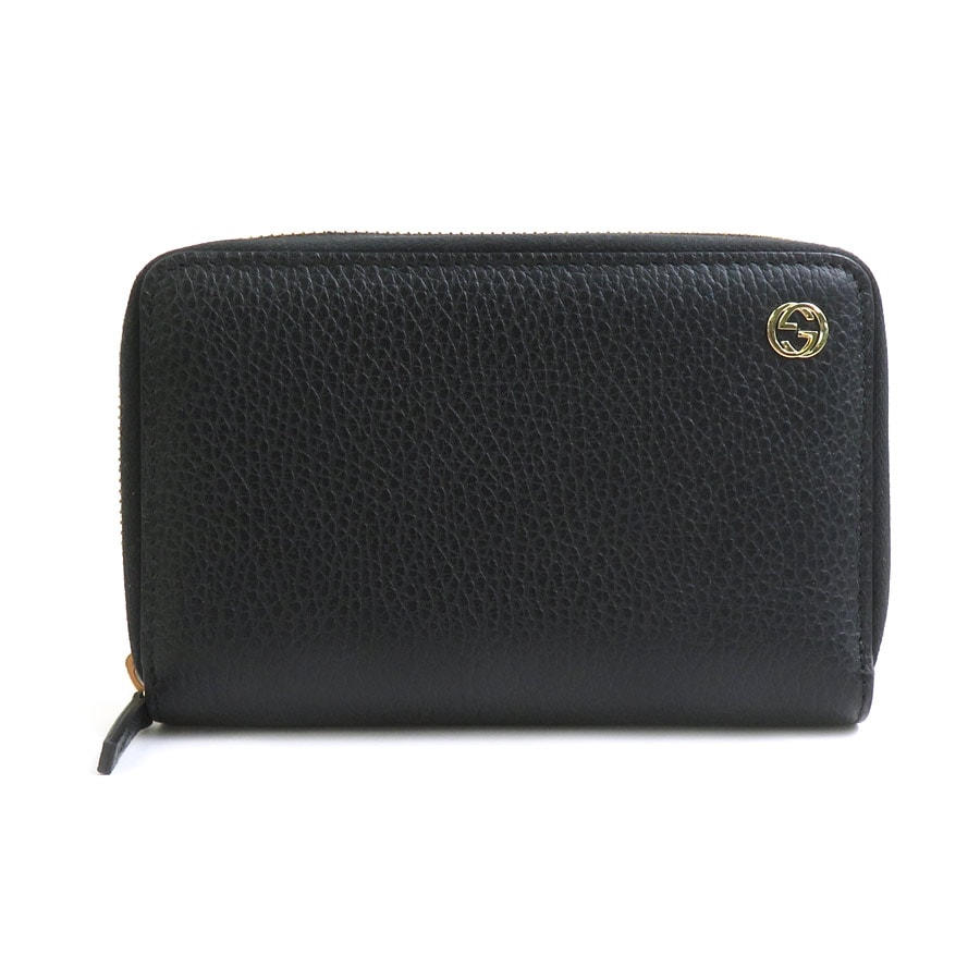 グッチ GUCCI 二つ折り財布 インターロッキングG レザー ブラック ユニセックス 464884【中古】 h31127a