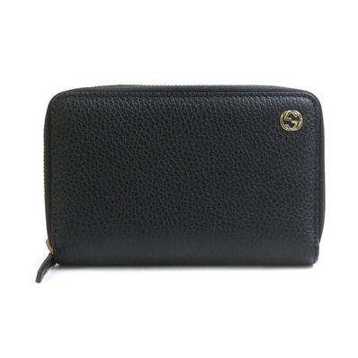 グッチ GUCCI 二つ折り財布 インターロッキングG レザー ブラック ユニセックス 464884【中古】 h31127a