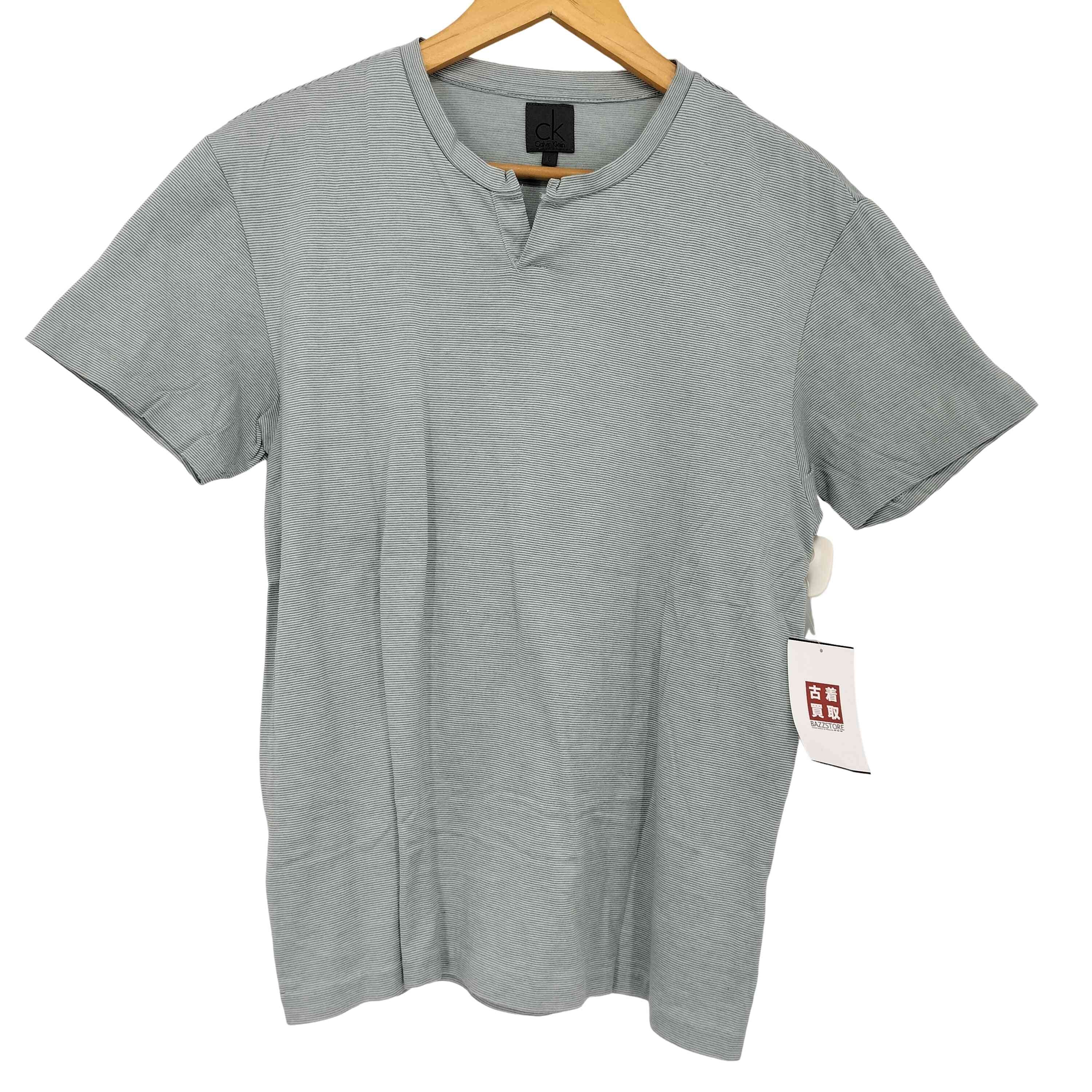 キーネック ボーダー柄 カットソー Tシャツ【1141384834252】