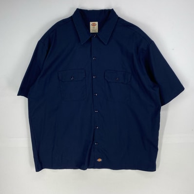 古着 ディッキーズ Dickies 半袖シャツ 胸ポケット ワーク ショートスリーブ 作業着 2XL ネイビー系 無地 メンズ