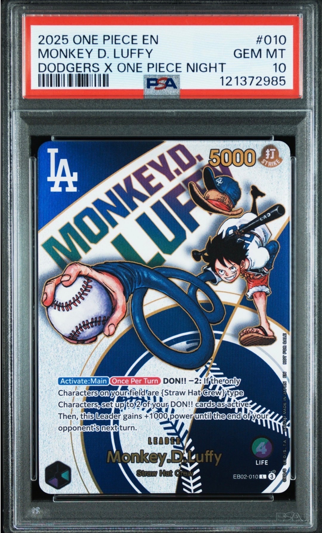ワンピース カードゲーム ルフィ ドジャースルフィ　psa10 モンキー・D・ルフィ L [EB02-010]【英語版】(プロモーションカード