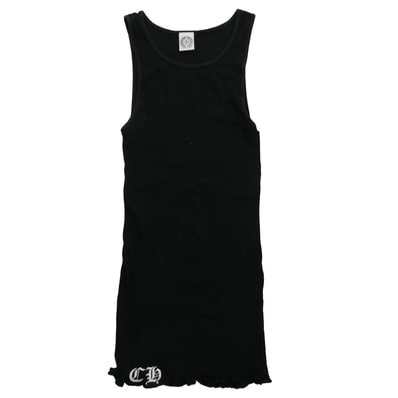 CHROME HEARTS クロムハーツ(原本無) タンクトップ RIB TANK フローラルクロス スクロールラベルプリント リブ タンクトップ ブラック系 M【中古】
