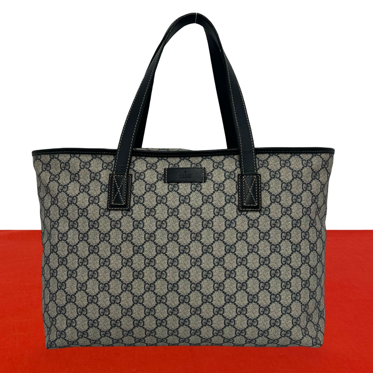 GUCCI グッチ GGスプリーム ロゴ ポリウレタン レザー トートバッグ ネイビー
83225