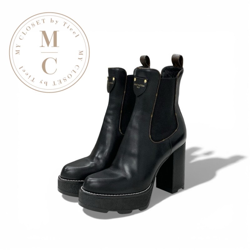 ルイヴィトン LOUIS VUITTON ボブールライン モノグラム ブーツ ショートブーツ 靴 シューズ レザー ブラック ブラウン LVロゴ アンクルブーツ