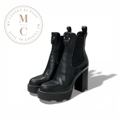 ルイヴィトン LOUIS VUITTON ボブールライン モノグラム ブーツ ショートブーツ 靴 シューズ レザー ブラック ブラウン LVロゴ アンクルブーツ