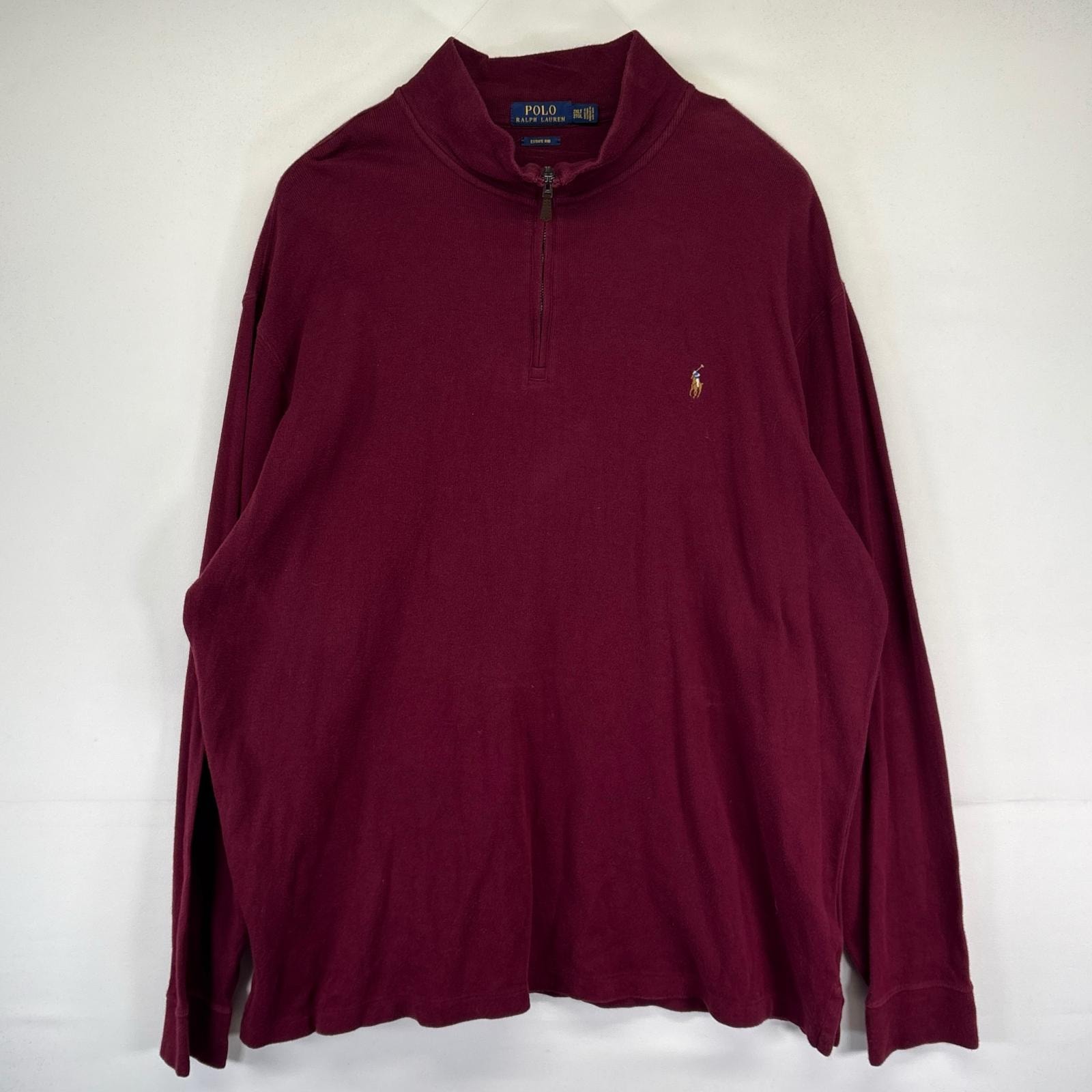 古着 ポロ・ラルフローレン POLO RALPH LAUREN スウェット ハーフジップ プルオーバー ワンポイントロゴ 2XL  レッド系 メンズ