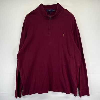古着 ポロ・ラルフローレン POLO RALPH LAUREN スウェット ハーフジップ プルオーバー ワンポイントロゴ 2XL レッド系 メンズ