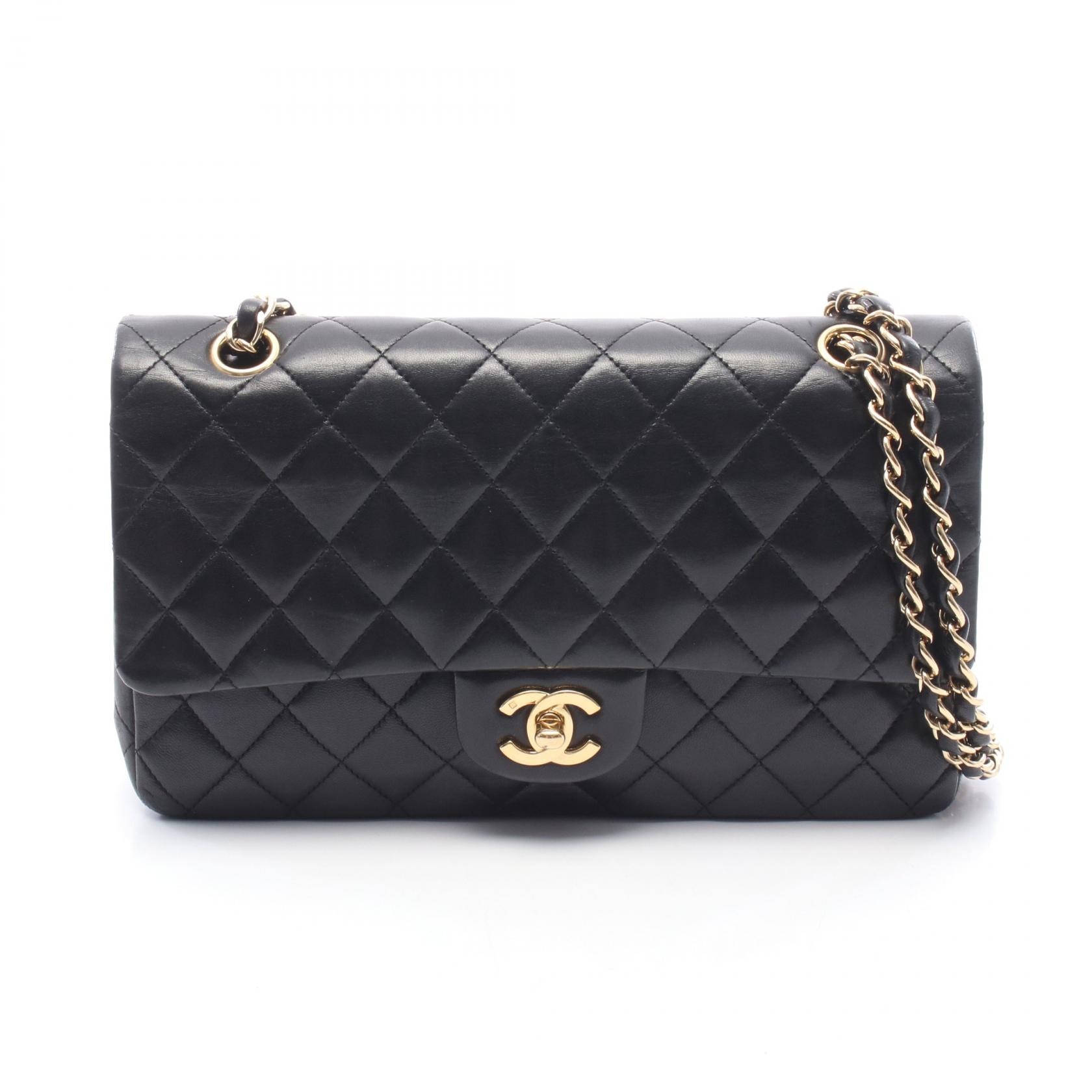 シャネル CHANEL マトラッセ Wフラップ ショルダーバッグ バッグ ラムスキン(羊革) レディース ブラック系 【中古】