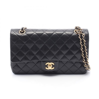 シャネル CHANEL マトラッセ Wフラップ ショルダーバッグ バッグ ラムスキン(羊革) レディース ブラック系 【中古】