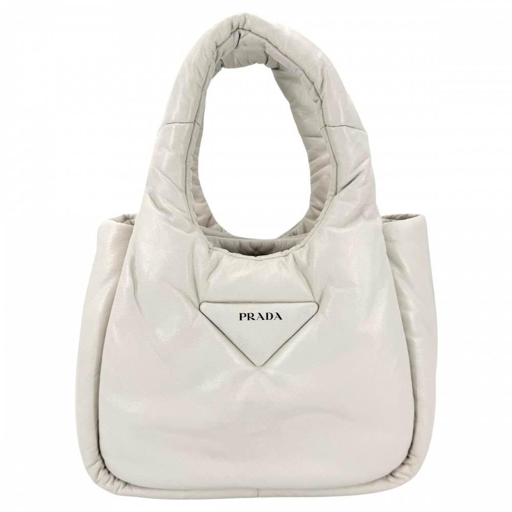 PRADA プラダ ハンドバッグ トライアングルロゴ パデッド ミニバッグ 1BA359 レザー ホワイト 白 ゴールド金具 レディース【中古品】