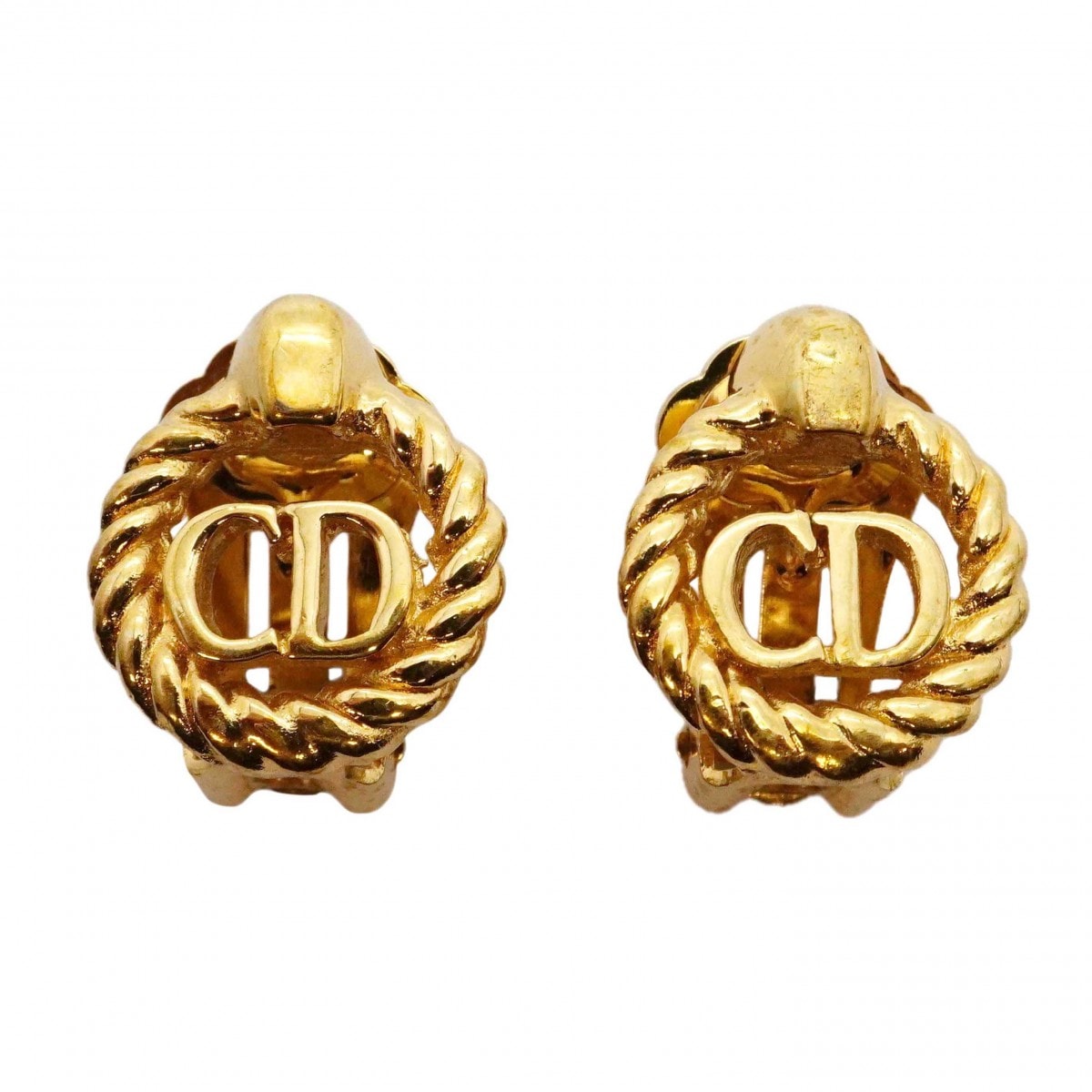 【6jcb0991-k】クリスチャンディオール イヤリング CDロゴ 丸型 サークル GPメッキ ゴールド【中古】レディース