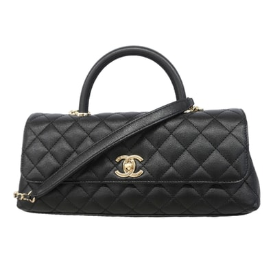 【6kd3362】シャネル ハンドバッグ マトラッセ チェーンショルダー ココハンドルマキシ キャビアスキン ブラック シャンパンゴールド金具 2wayバッグ【中古】レディース