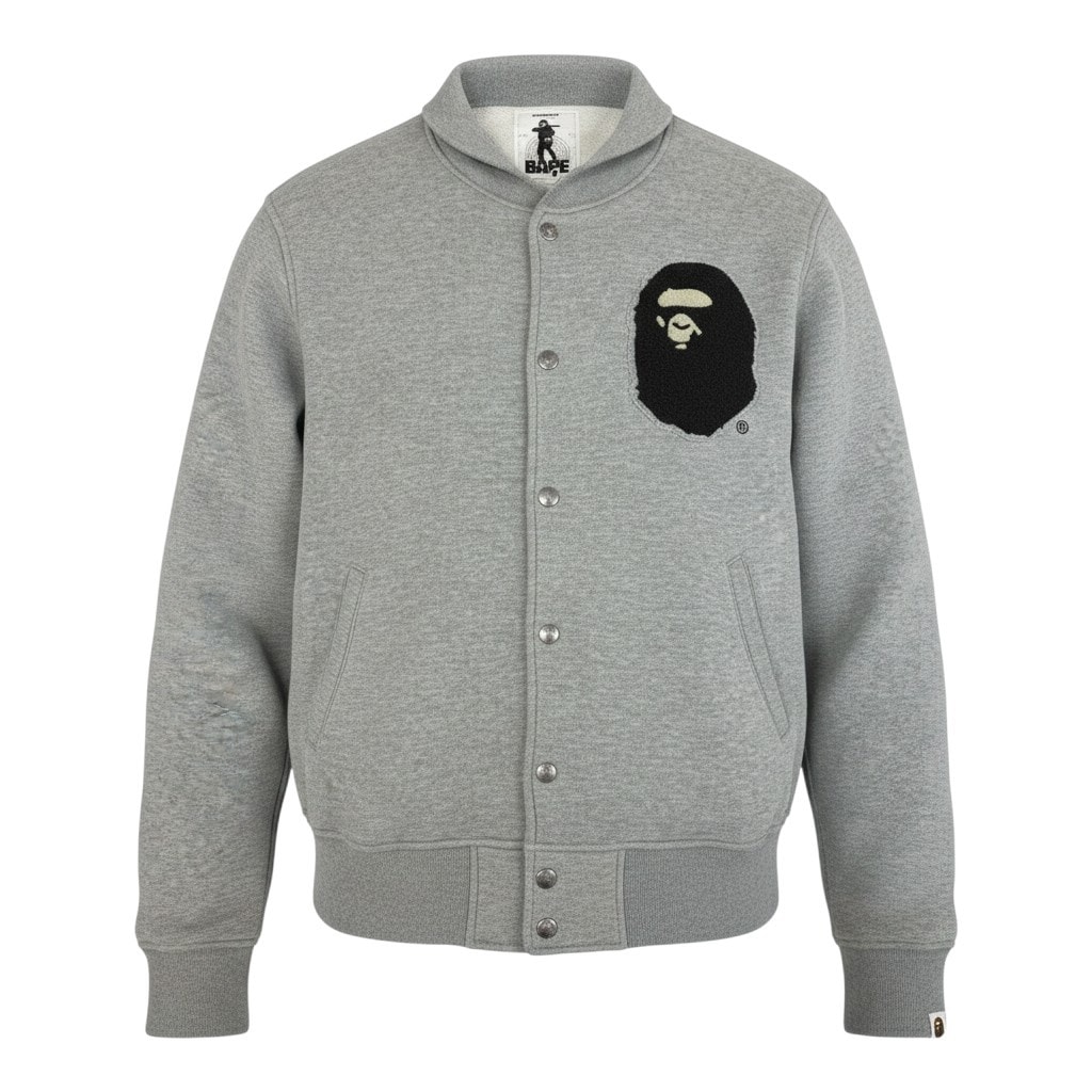 A BATHING APE アベイシングエイプ NIGO期 00's スウェットスタジャン エイプヘッド ワッペンロゴ グレー コットン スタジャン A3-00411 【中古】