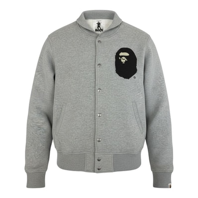A BATHING APE アベイシングエイプ NIGO期 00's スウェットスタジャン エイプヘッド ワッペンロゴ グレー コットン スタジャン A3-00411 【中古】