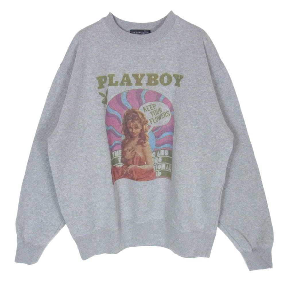 HYSTERIC GLAMOUR ヒステリックグラマー PLAYBOY プレイボーイ 22AW 02223CS09 × PLAY BOY プレイボーイ PLAYBOY YOUTH ロゴプリント クルーネック スウェット トレーナー グレー系 L【中古】