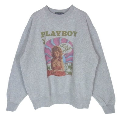 HYSTERIC GLAMOUR ヒステリックグラマー PLAYBOY プレイボーイ 22AW 02223CS09 × PLAY BOY プレイボーイ PLAYBOY YOUTH ロゴプリント クルーネック スウェット トレーナー グレー系 L【中古】