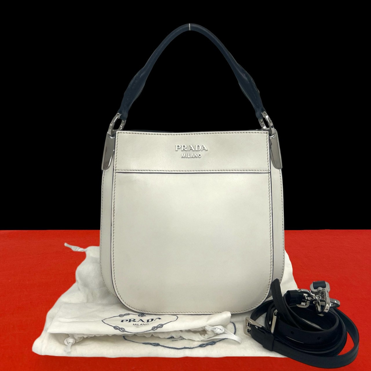 PRADA Small Leather Margit Bag "White/Black"
