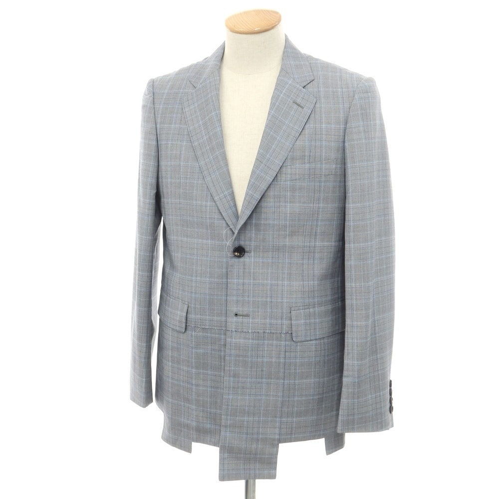 【中古】コムデギャルソン オムドゥ COMME des GARCONS HOMME DEUX 2024年春夏 ウール チェック テーラードジャケット ライトグレーxブルー【サイズS】【メンズ】