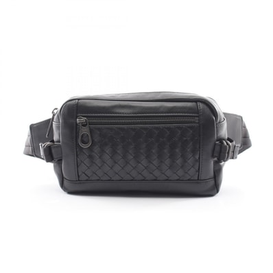 ボッテガヴェネタ BOTTEGA VENETA イントレチャート ウエストバッグ ボディバッグ バッグ カーフレザー メンズ レディース ブラック系 【中古】
