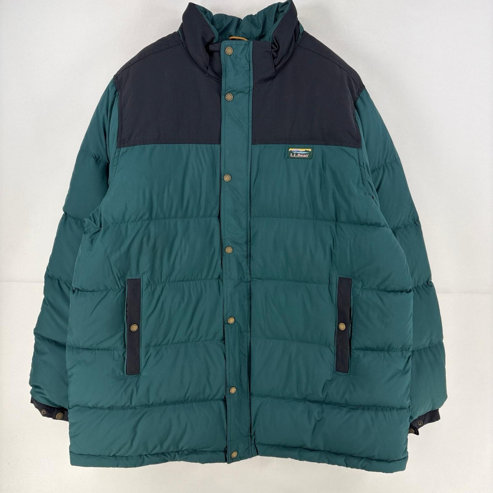古着 エルエルビーン L.L.Bean ジャケット フルジップ 大きいサイズ ロゴ ダウンジャケット ツートンカラー 3XL  グリーン メンズ