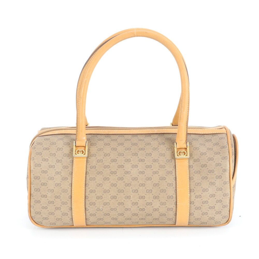 グッチ マイクロGGハンドバッグ レザー×コーティングキャンバス